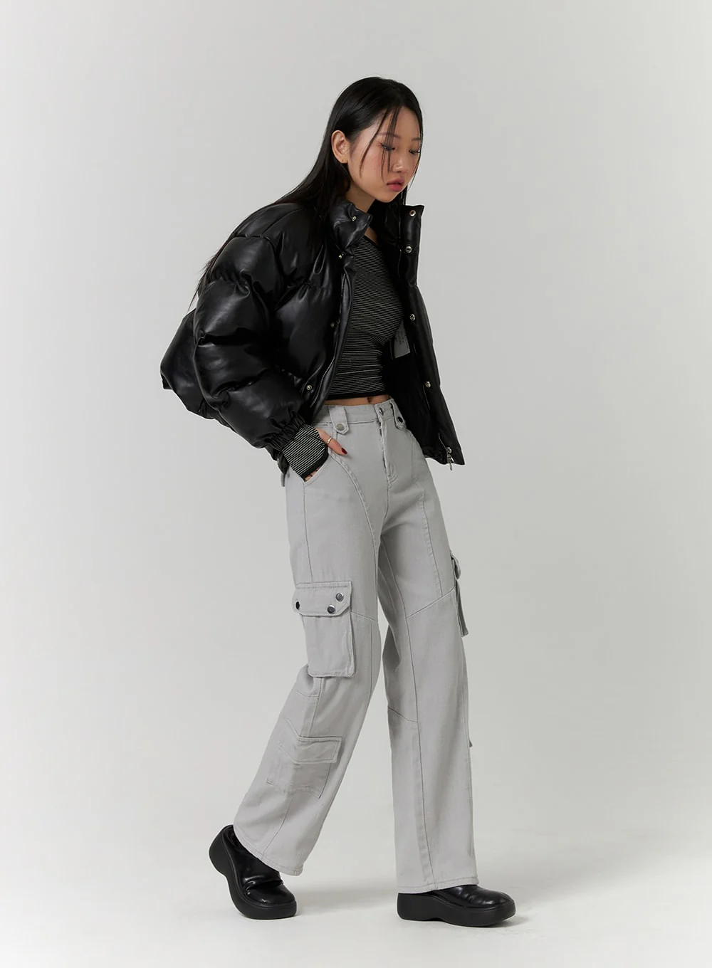 Crop Zip Up Puffer Jacket CD314 - Image 3