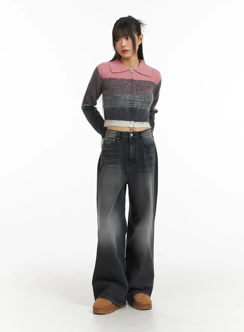 Denim Mid-Waist Pocket Wide Leg Jeans CJ415 - Image 6