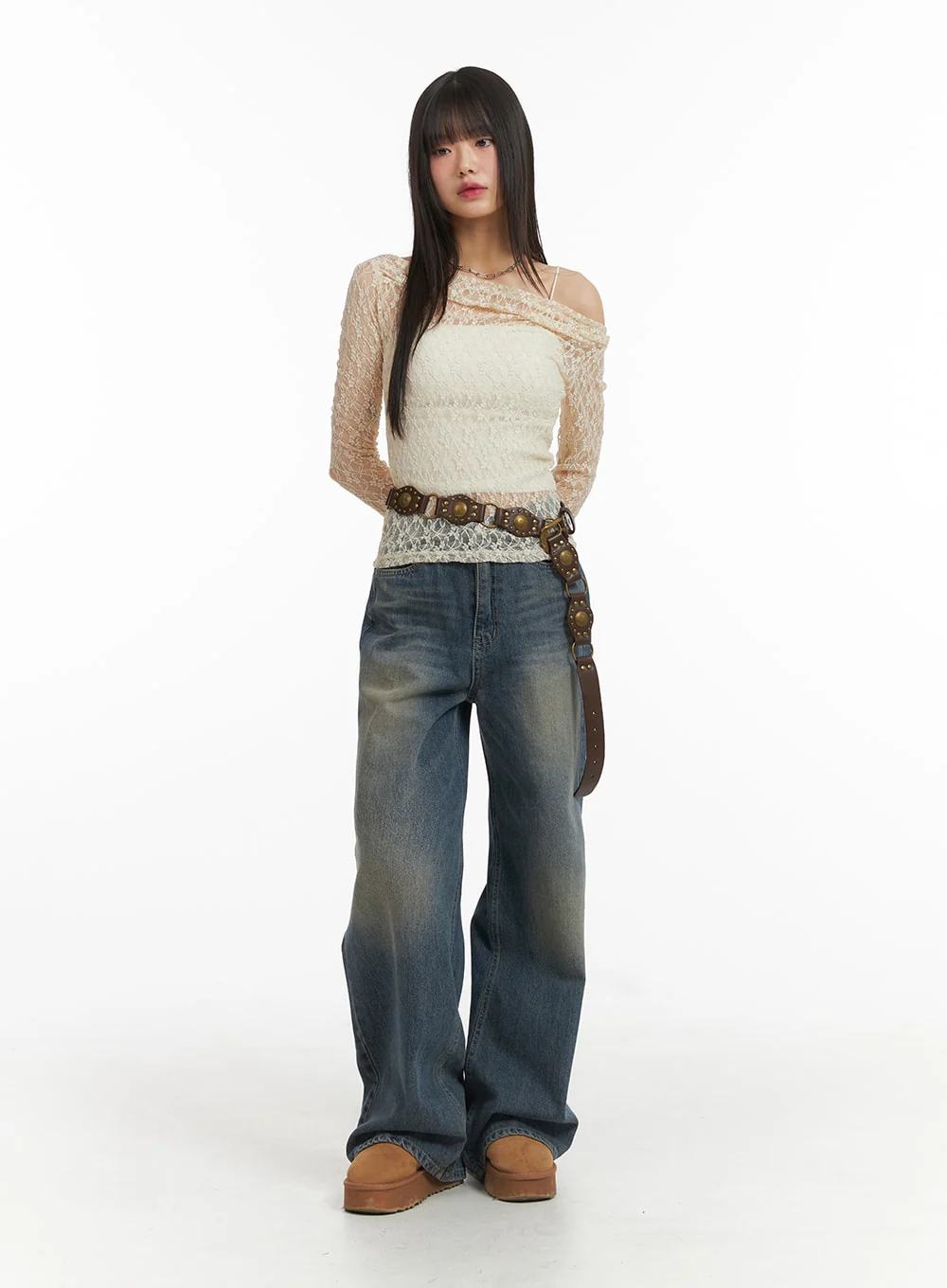 Lace Asymmetrical Floral Lace Long Sleeve Top CJ415 - Image 3
