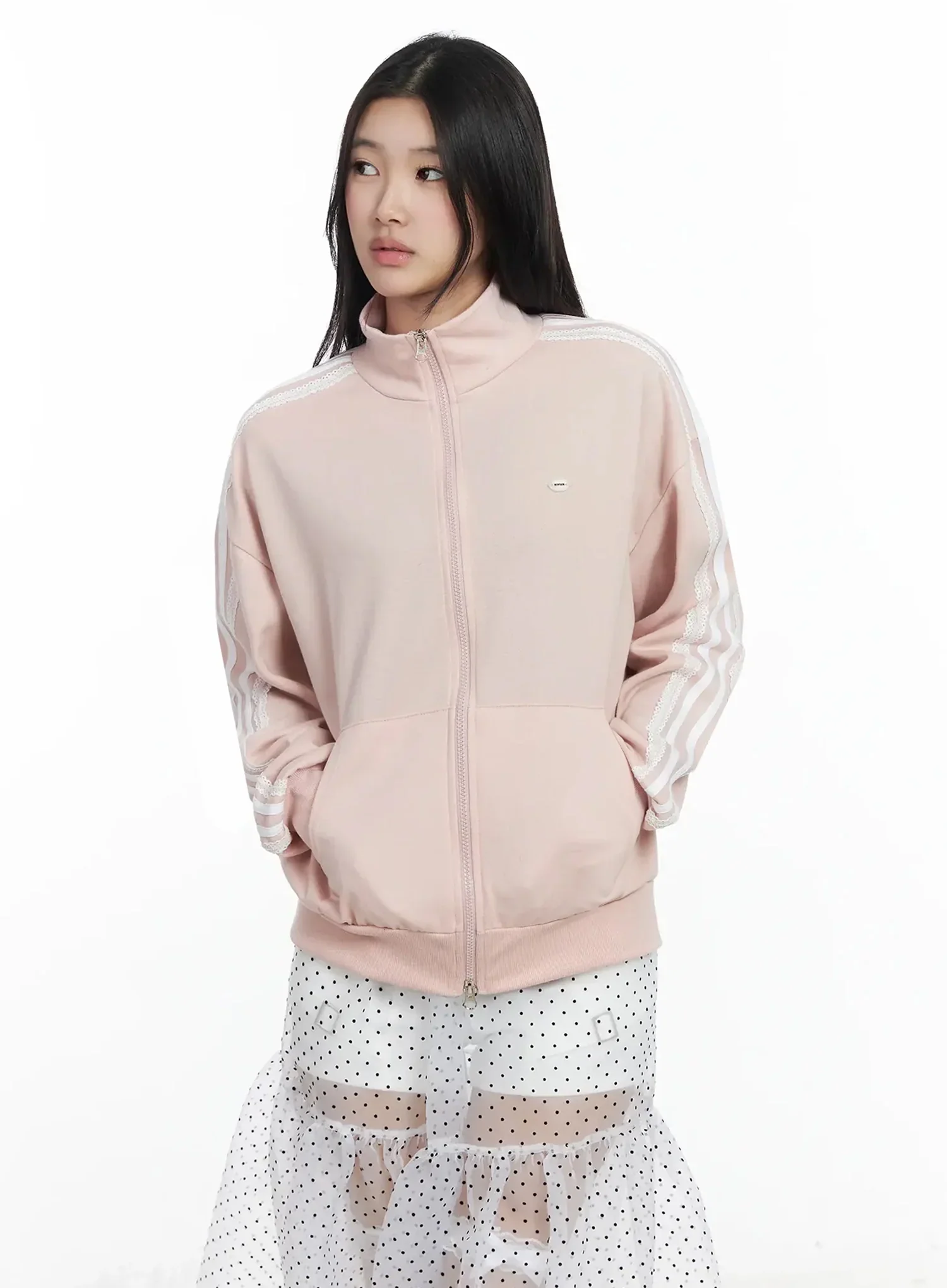 Lace Trim Zip Up Jacket IM504 - Image 8