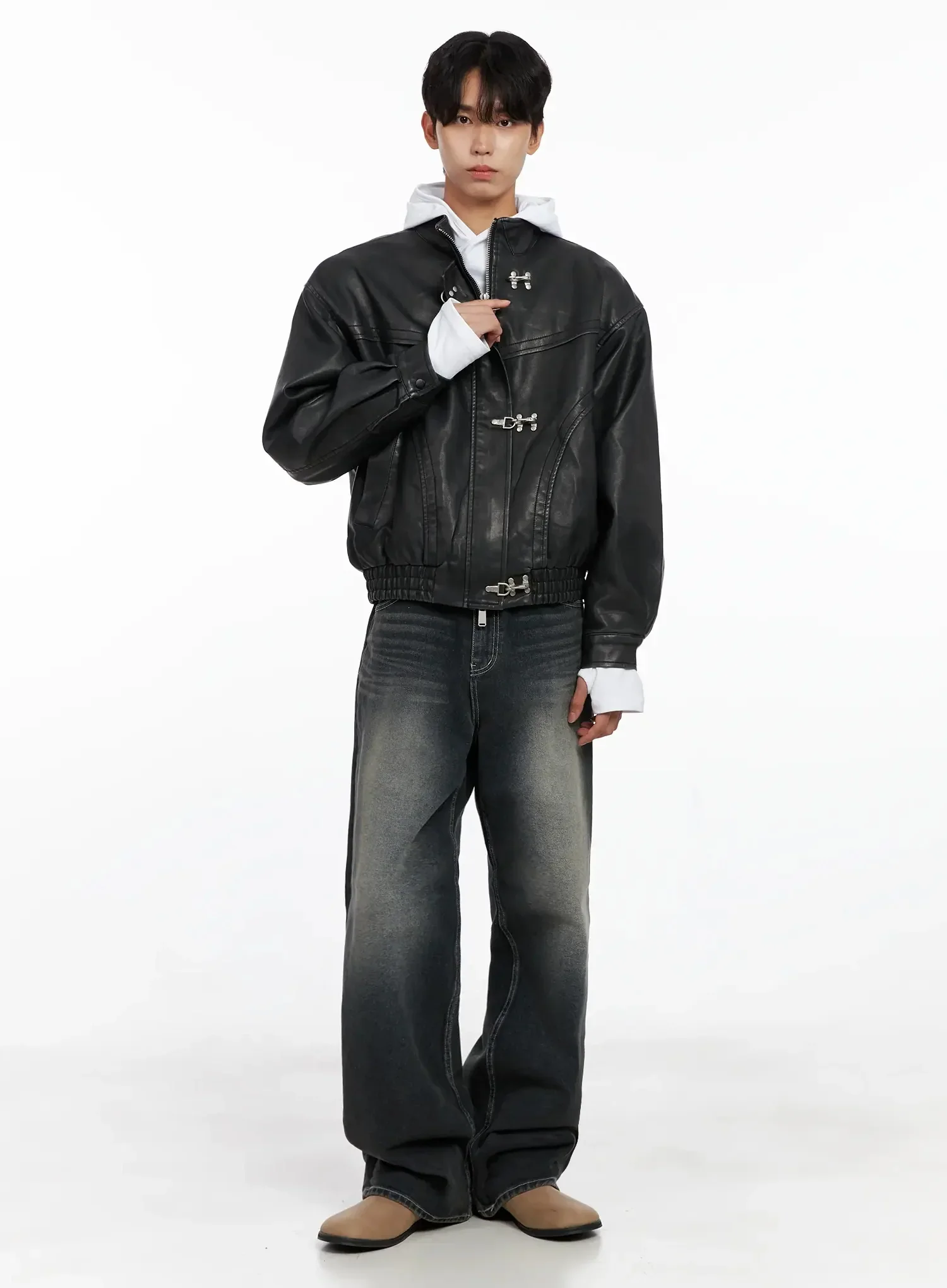 Men's Faux Leather Toggle Buckle Jacket IO516 - Image 13
