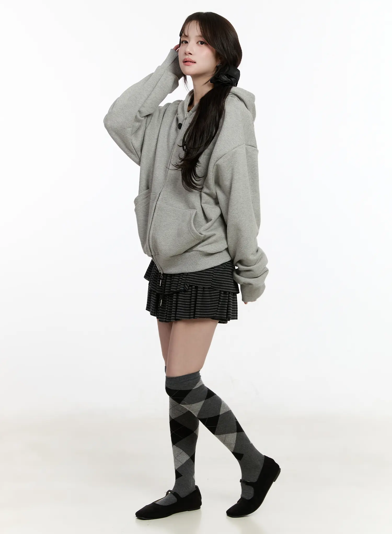 Oversized Button Detail Zip-Up Hoodie CM510 - Image 7