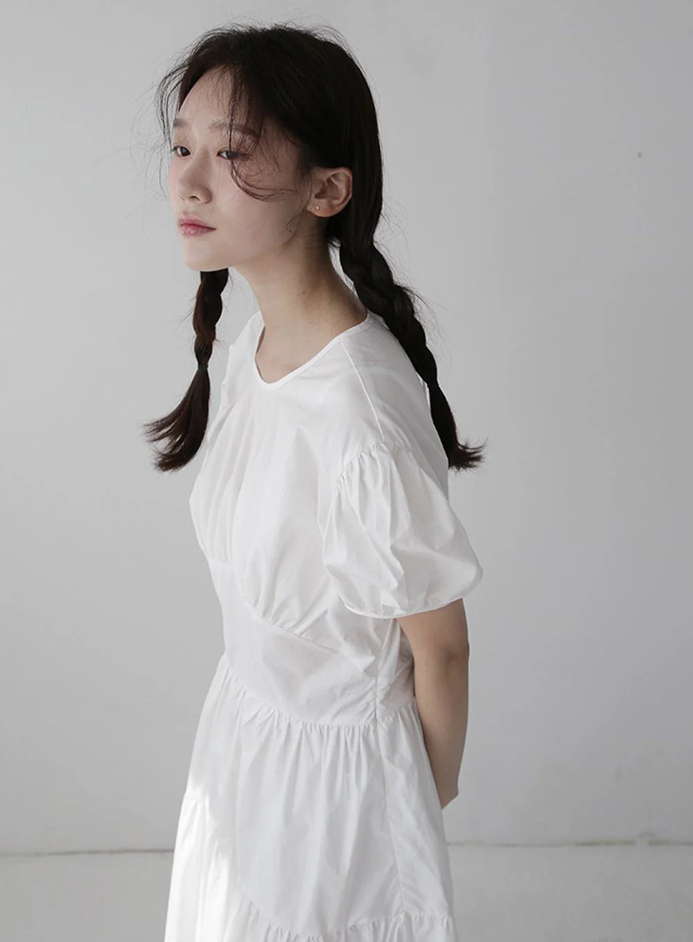 Puff Sleeve Dress with Ribbon Back - Image 8