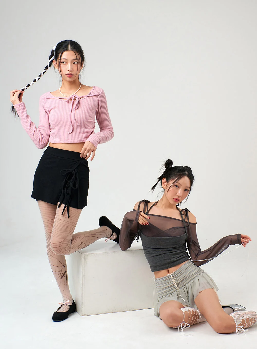 Round Neck Drawstring Ribboned Crop Long Sleeve IJ402 - Image 6