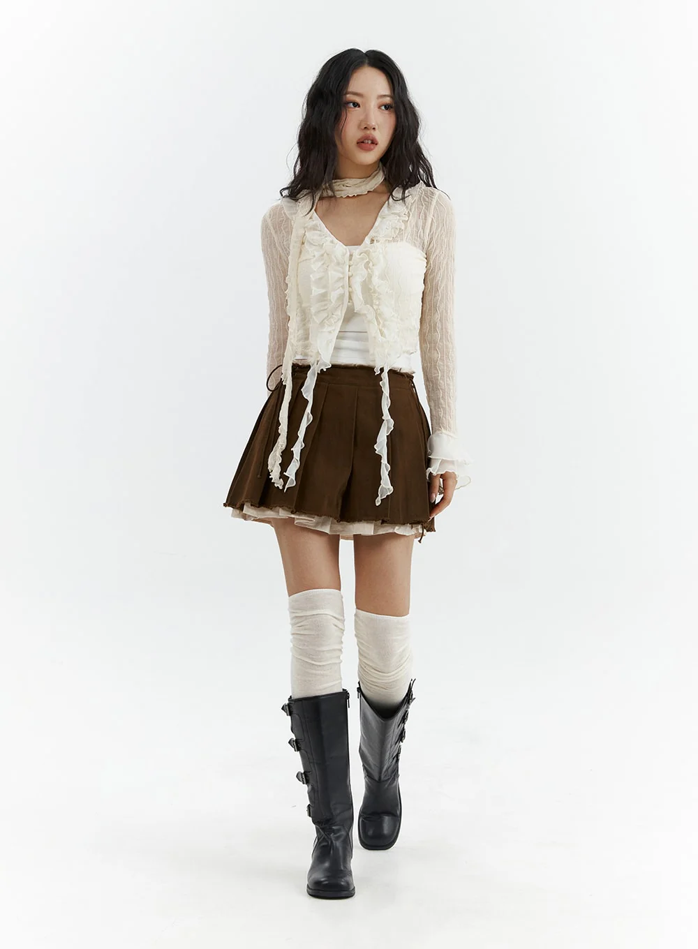 Ruffled Tie Front Cardigan CJ425 - Image 4