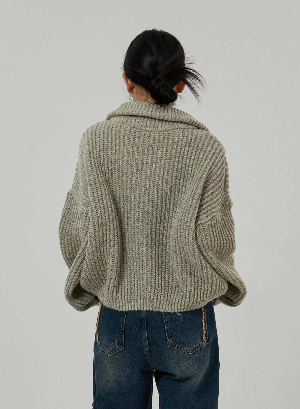 Twist Pattern Two Way Zipper Knit Cardigan CD20 - Image 5