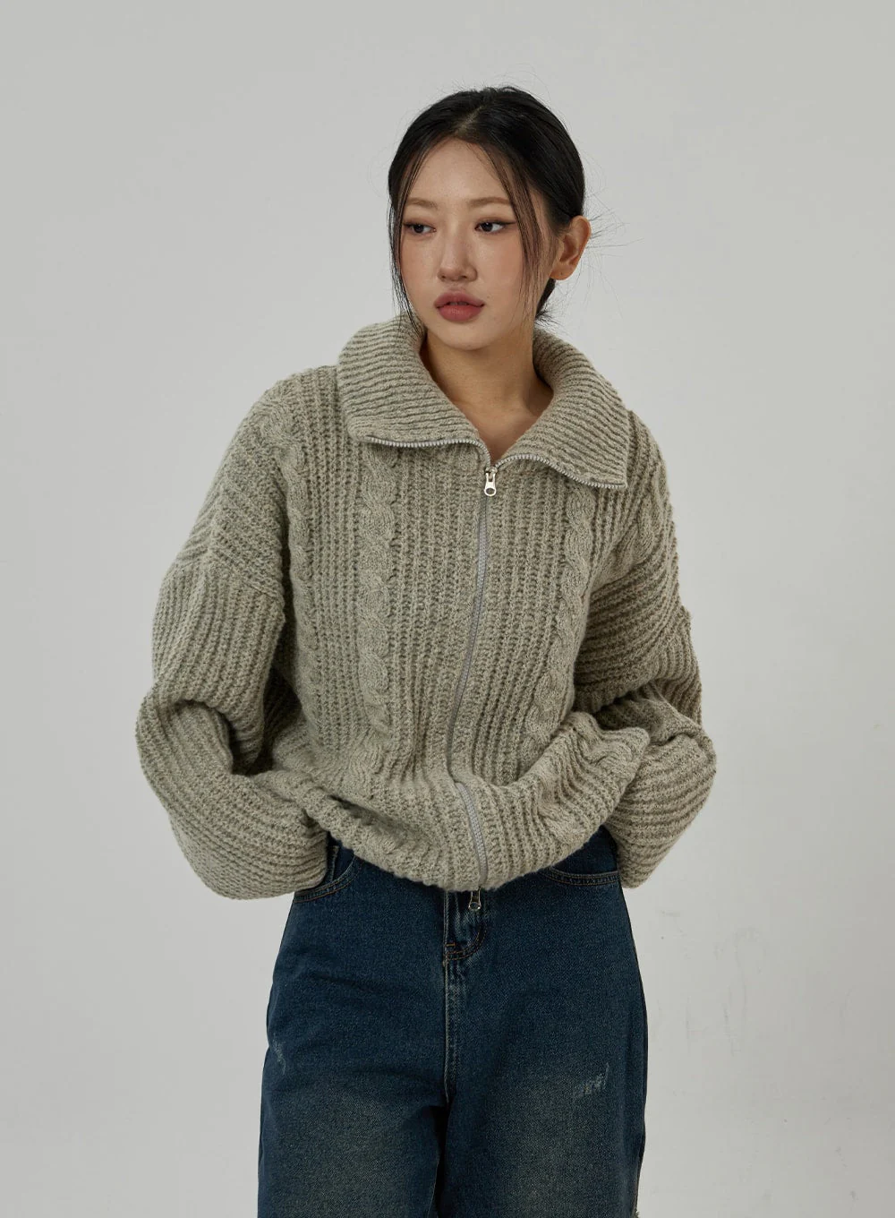 Twist Pattern Two Way Zipper Knit Cardigan CD20 - Image 6