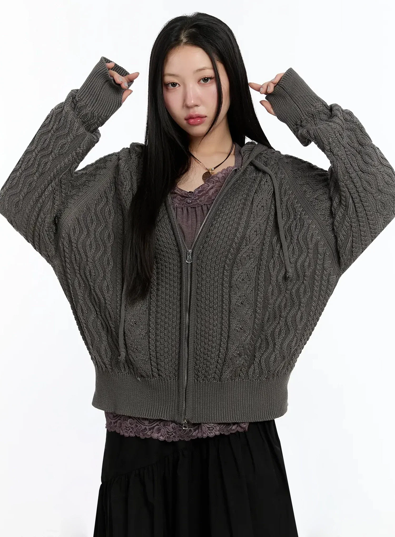 Twisted Knit Zip-Up Hoodie IM509 - Image 5