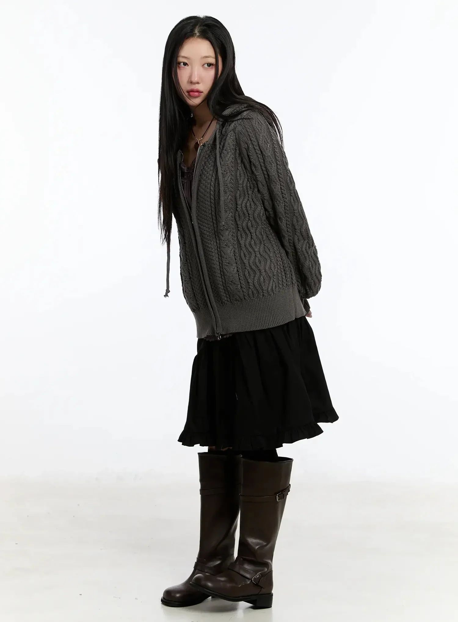 Twisted Knit Zip-Up Hoodie IM509 - Image 9