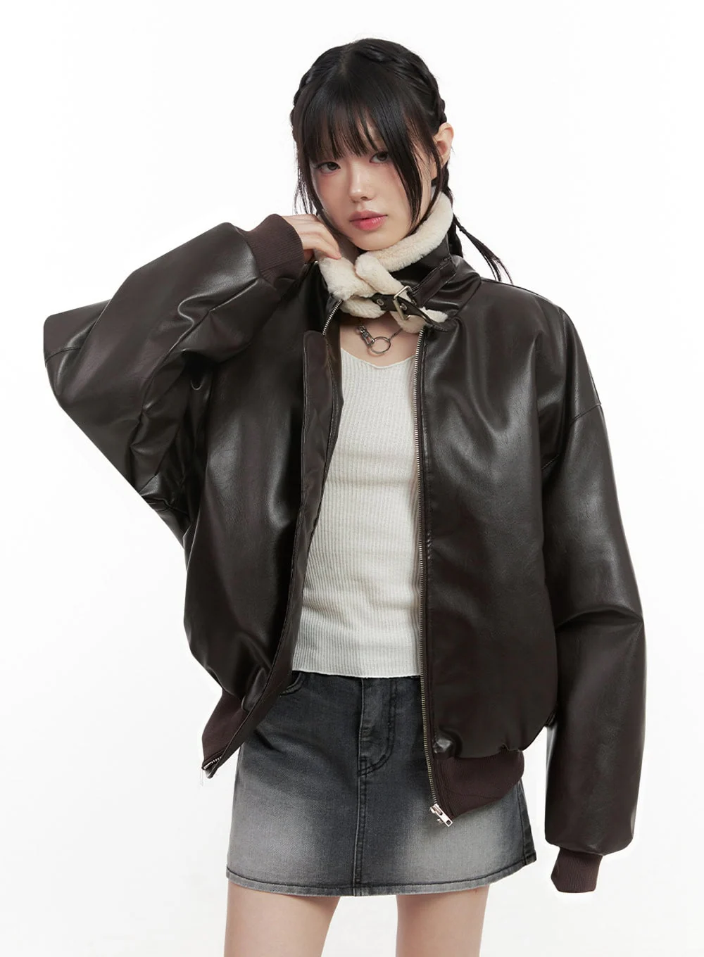 Urban Zip-Up Faux Leather Jacket IN427 - Image 10